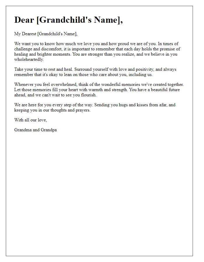 Letter template of encouraging words from grandparents for healing.