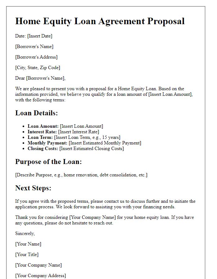 Letter template of Home Equity Loan Agreement Proposal