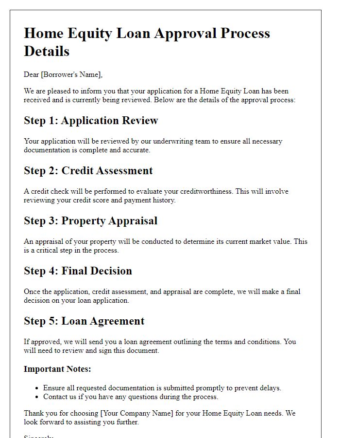 Letter template of Home Equity Loan Approval Process Details