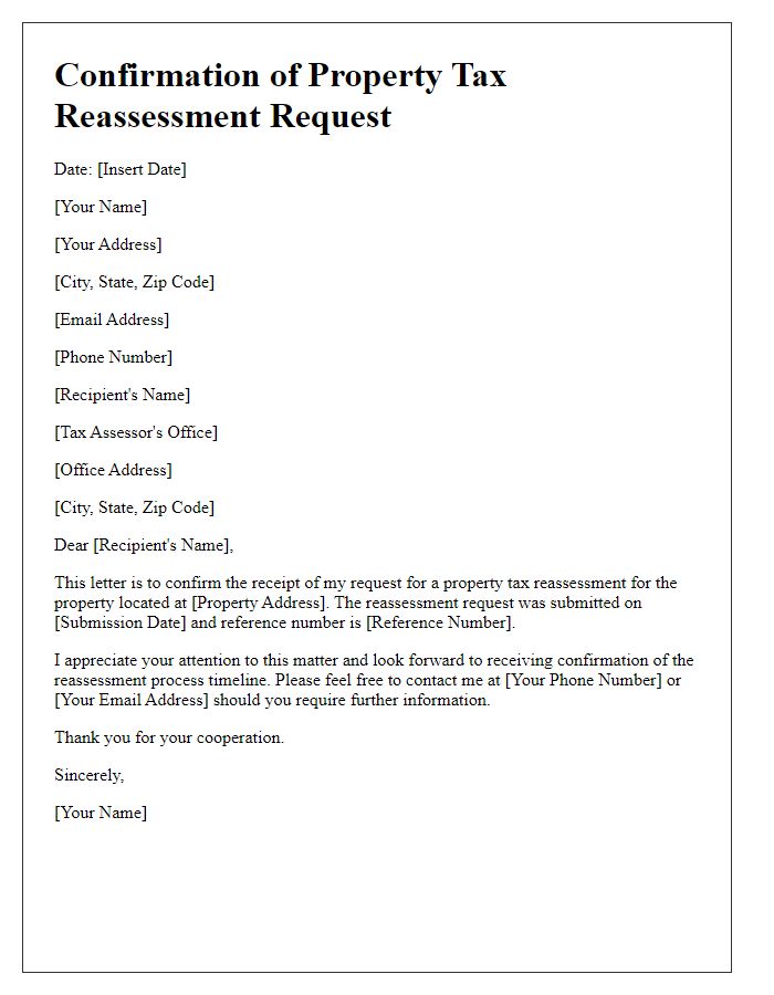 Letter template of confirmation for property tax reassessment request