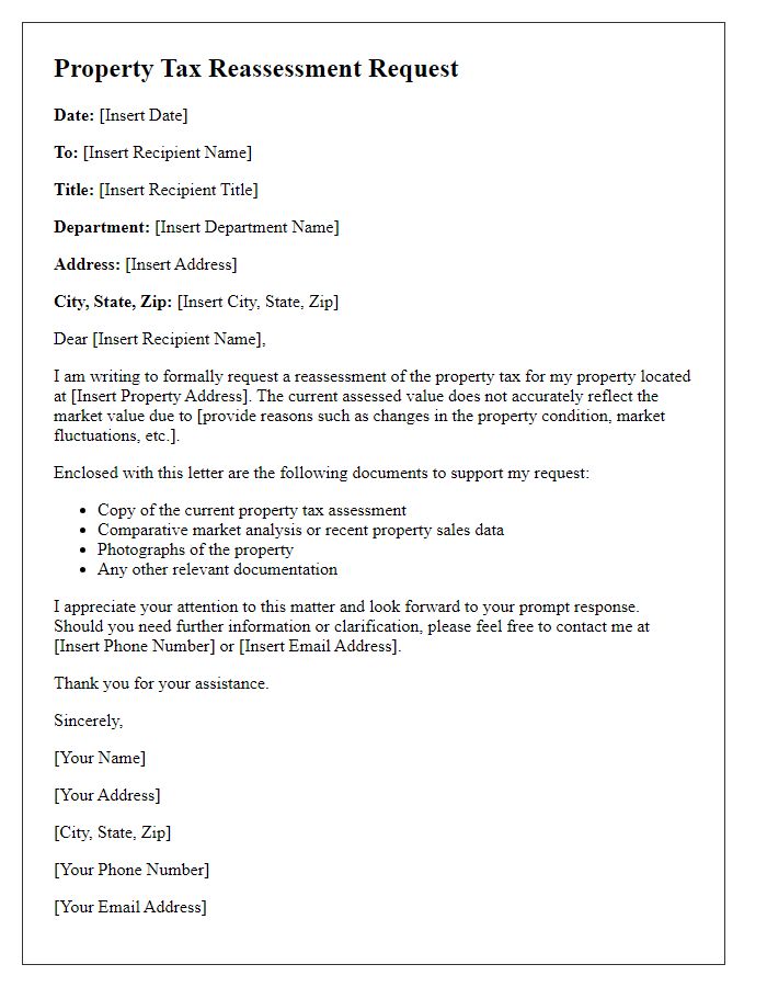 Letter template of documentation for property tax reassessment