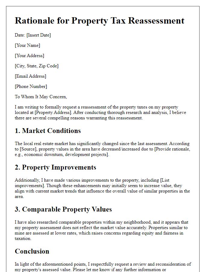 Letter template of rationale for property tax reassessment