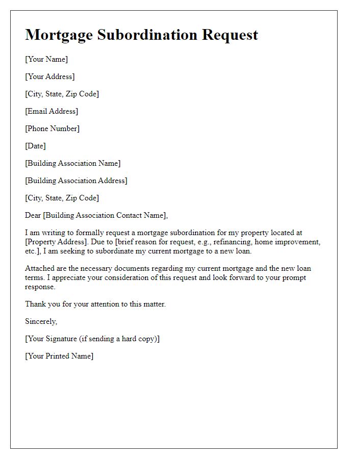 Letter template of mortgage subordination request to a building association.