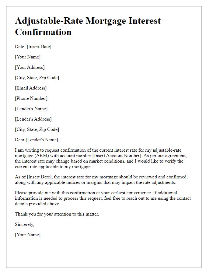 Letter template of adjustable-rate mortgage interest confirmation.