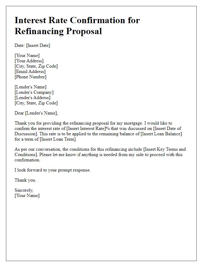 Letter template of interest rate confirmation for refinancing proposals.