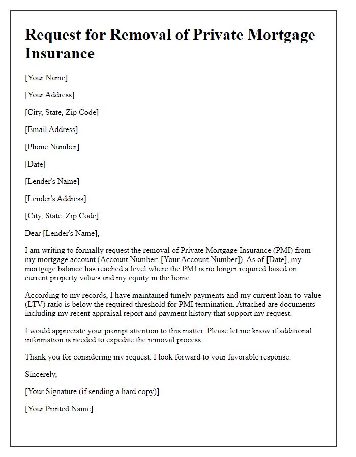 Letter template of appeal for private mortgage insurance removal