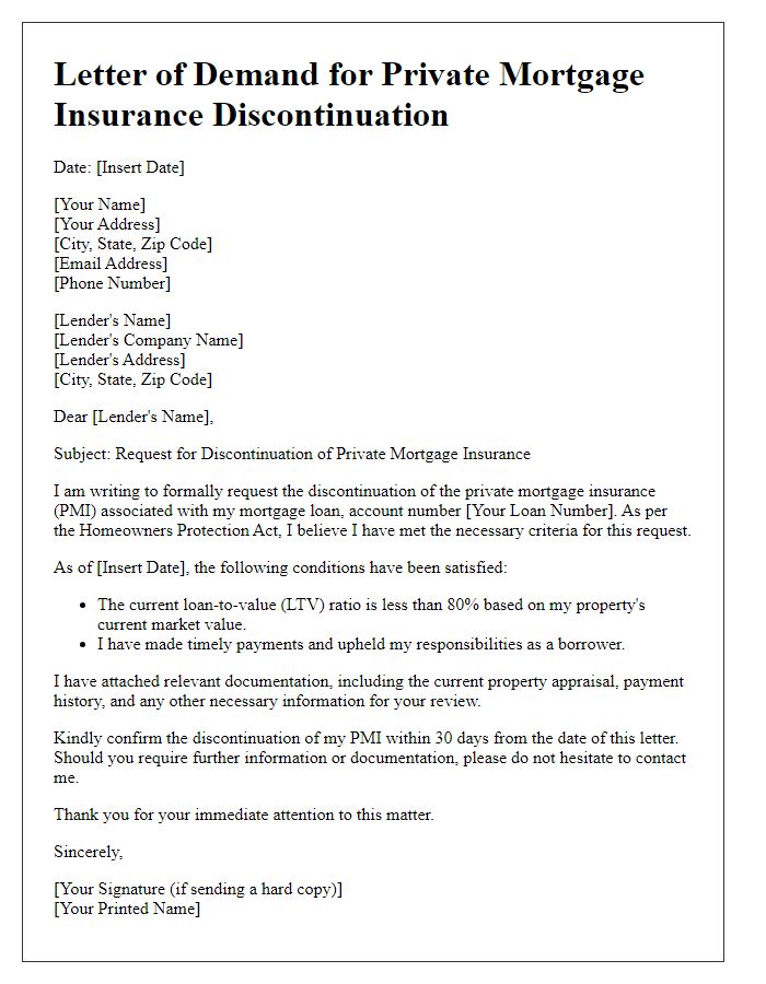 Letter template of demand for private mortgage insurance discontinuation