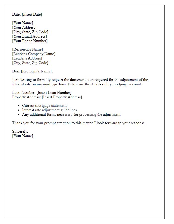 Letter template of mortgage documentation request for interest rate adjustment documentation