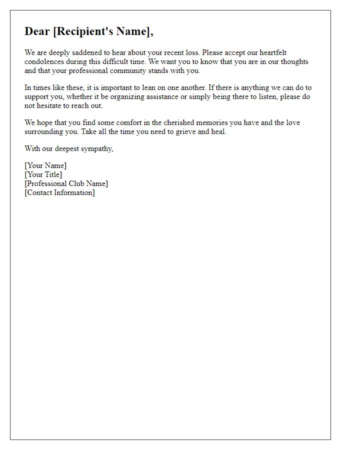 Letter template of compassionate outreach from the professional club in times of loss.