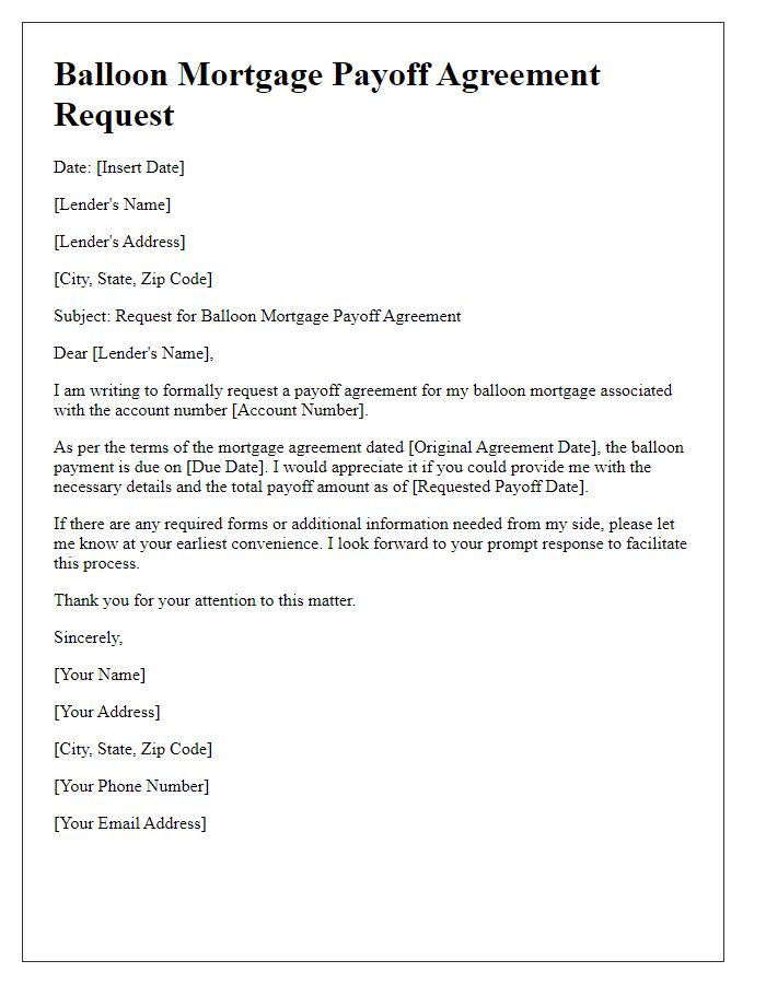 Letter template of balloon mortgage payoff agreement request