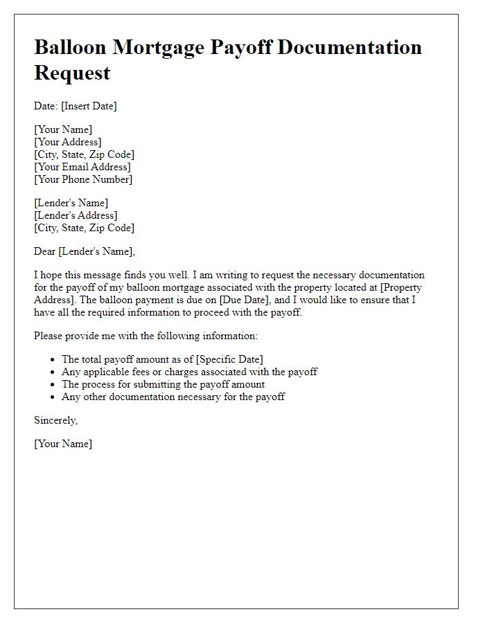 Letter template of balloon mortgage payoff documentation request