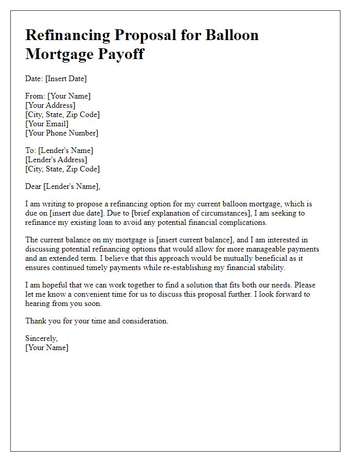 Letter template of balloon mortgage payoff refinancing proposal