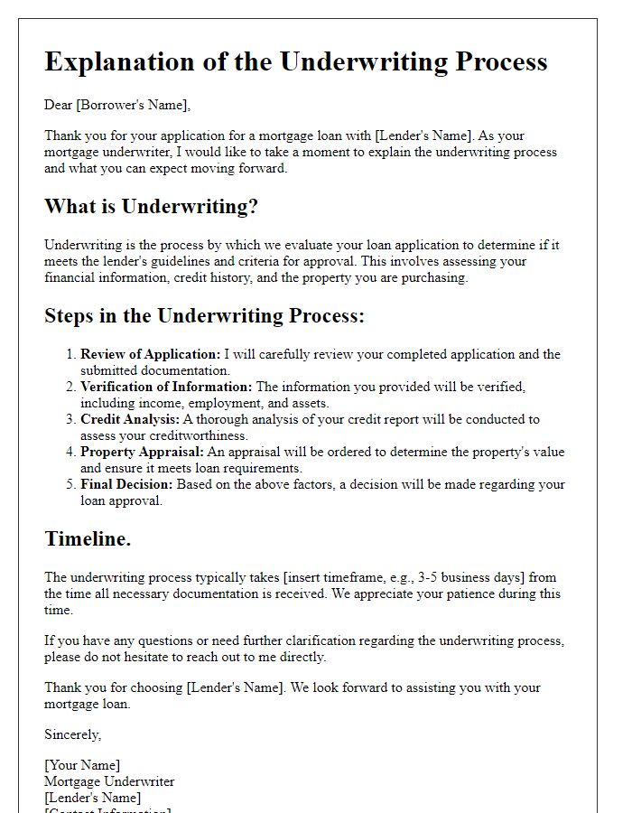 Letter template of mortgage underwriter explanation of underwriting process.