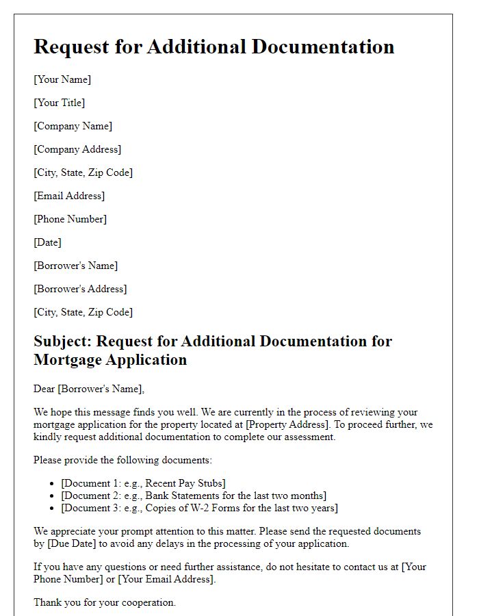 Letter template of mortgage underwriter request for additional documentation.