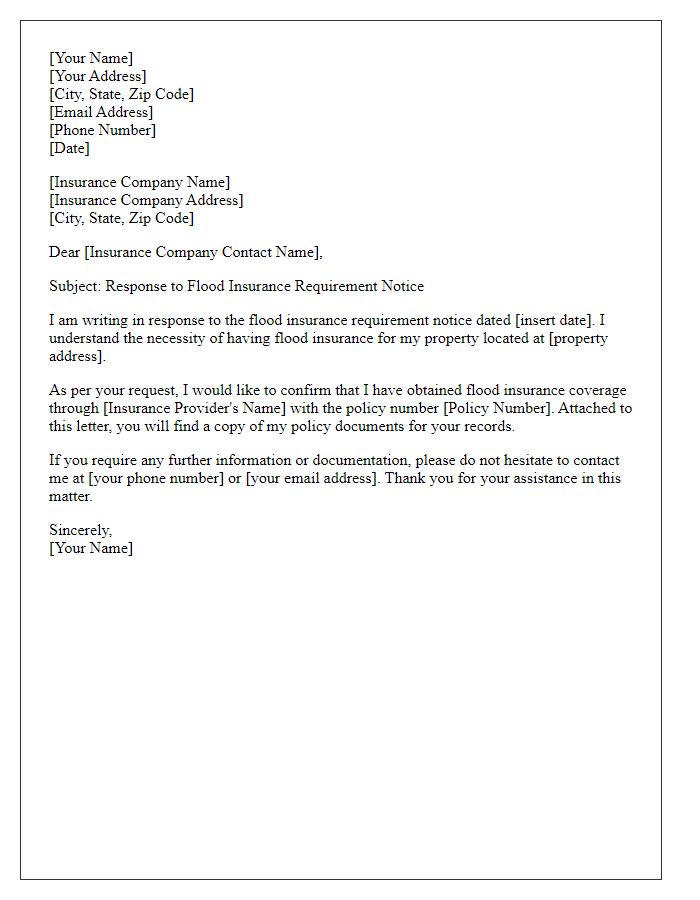 Letter template of response to flood insurance requirement notice.