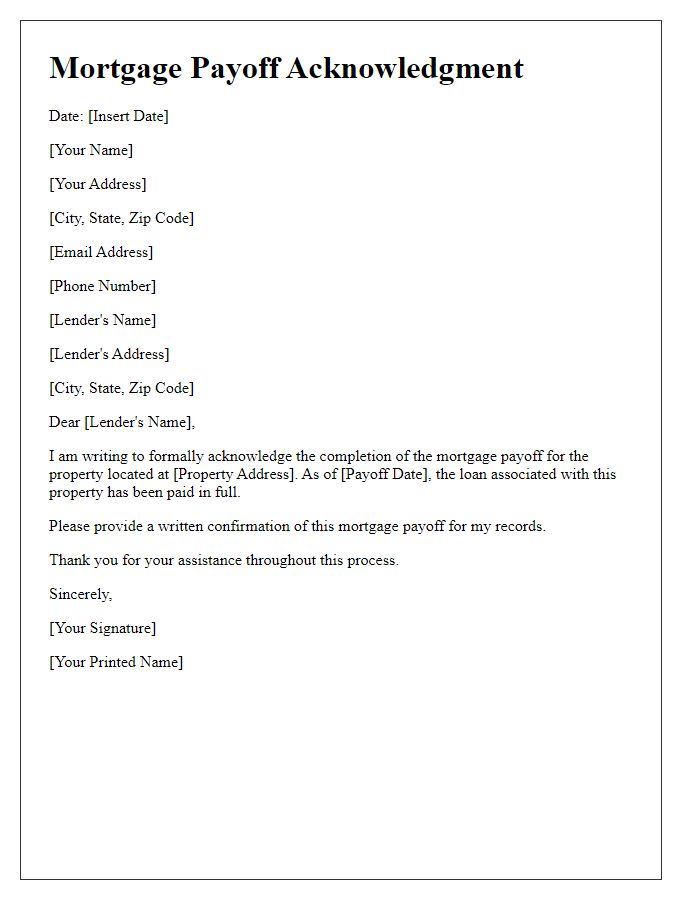 Letter template of acknowledgment of mortgage payoff completion