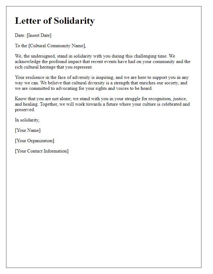 Letter template of solidarity with affected cultural community