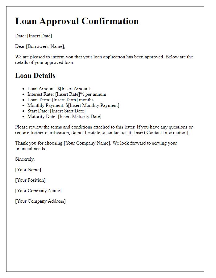 Letter template of approved loan application details