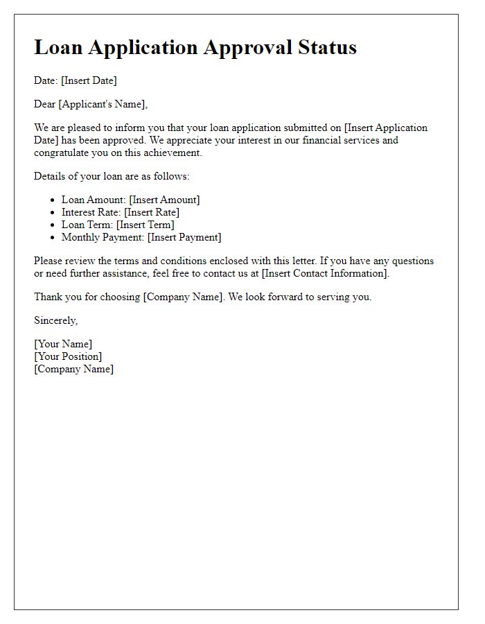 Letter template of loan application approval status