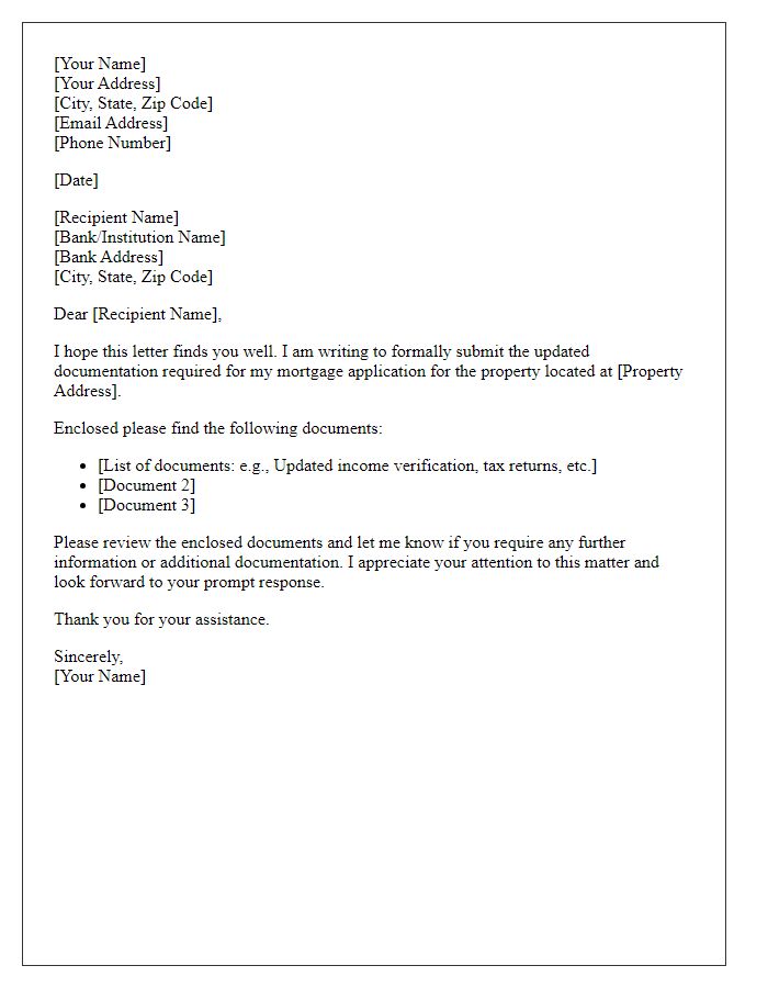 Letter template of submission for updated mortgage documentation.