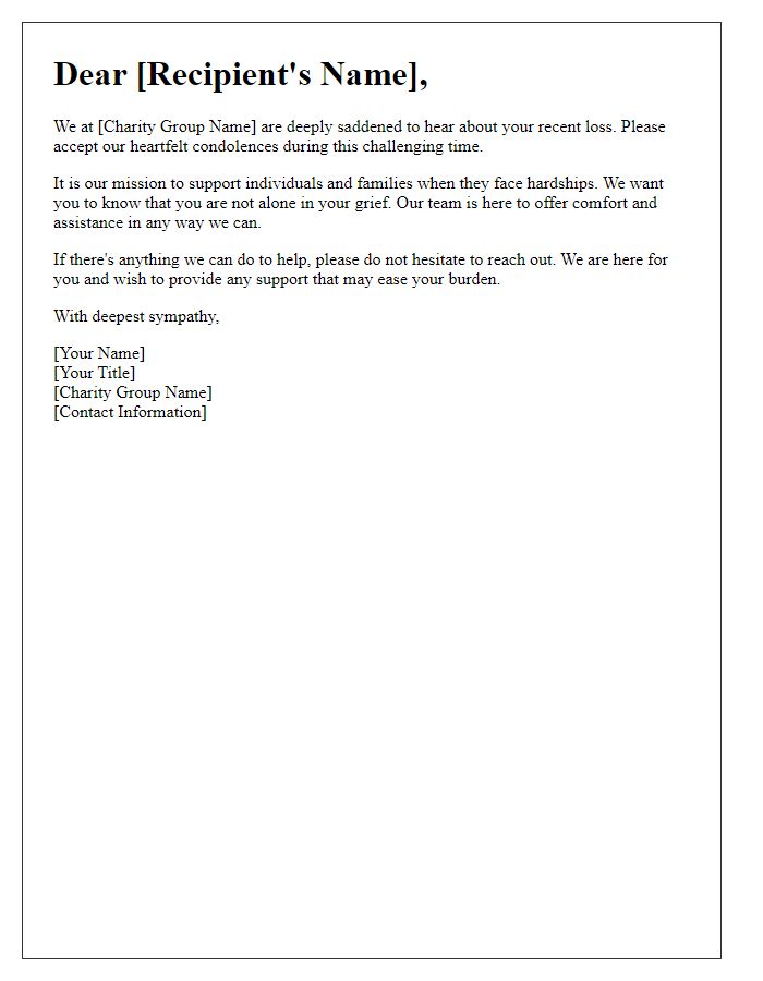 Letter template of compassion from a charity group expressing sorrow.