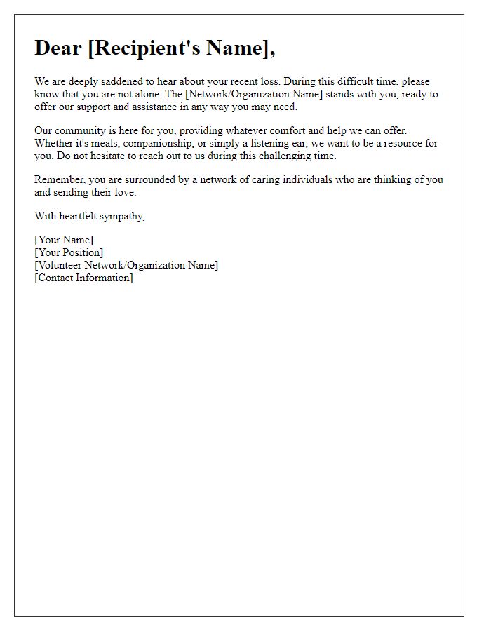 Letter template of support from a volunteer network during a time of loss.