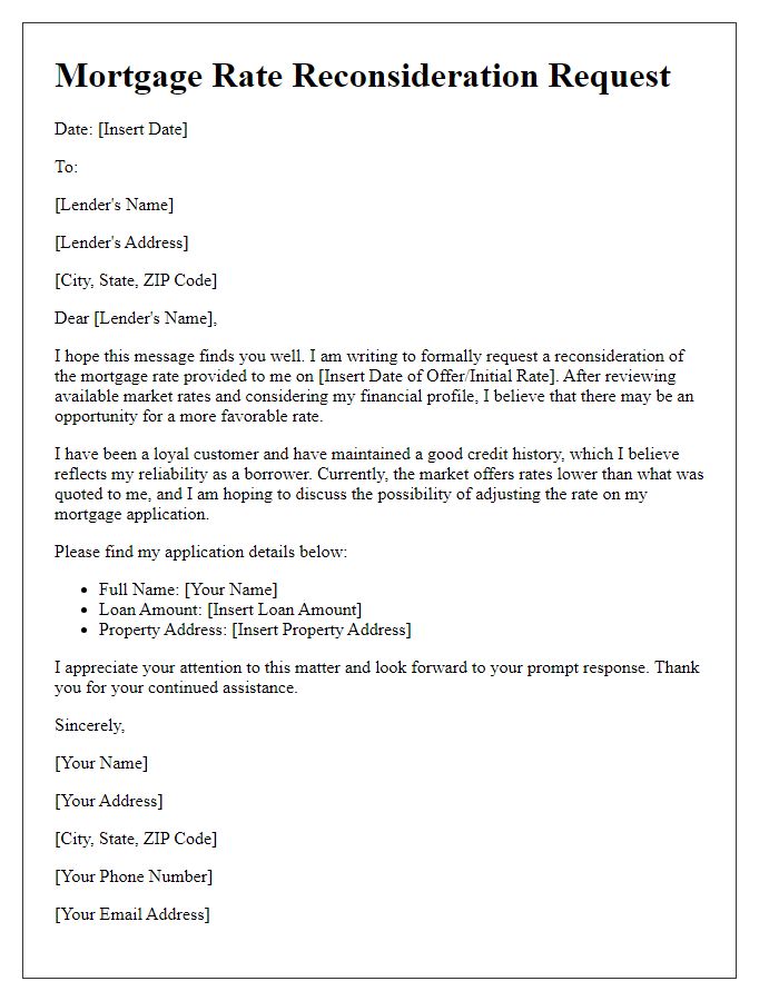 Letter template of Inquiry for Mortgage Rate Reconsideration