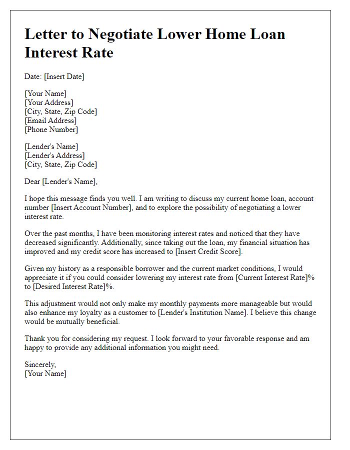 Letter template of Negotiation for Lower Home Loan Interest Rate