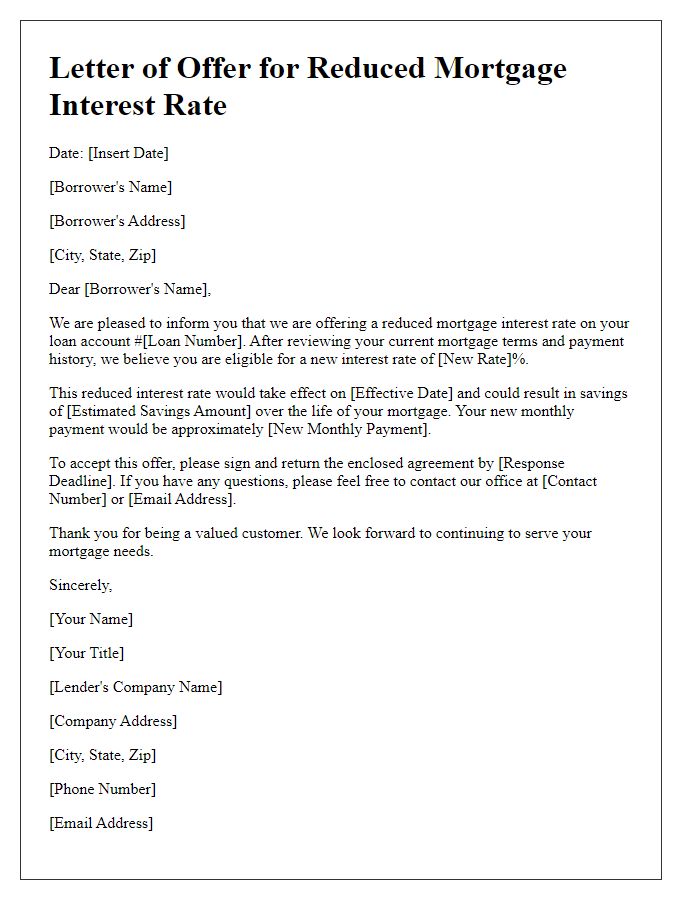 Letter template of Offer for Reduced Mortgage Interest Rate