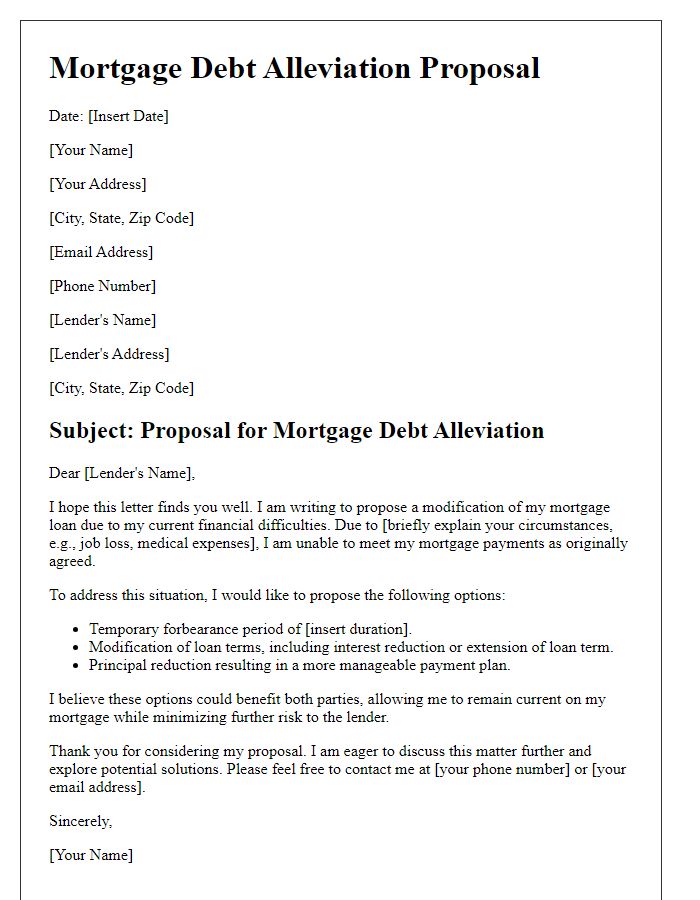 Letter template of mortgage debt alleviation proposal