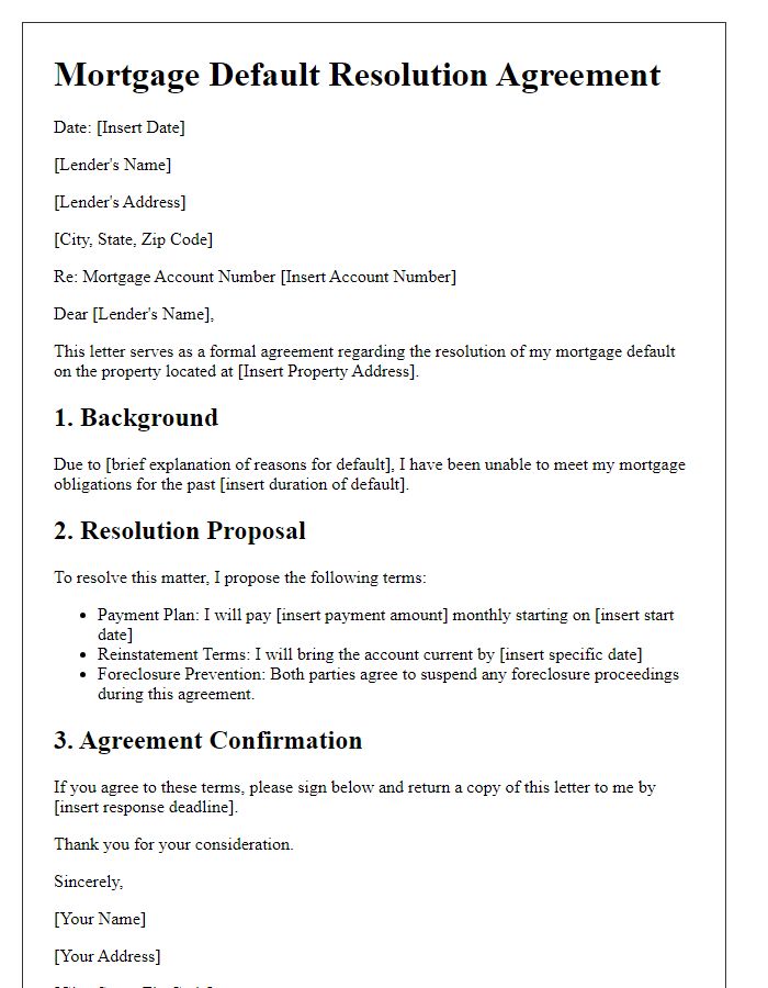 Letter template of mortgage default resolution agreement