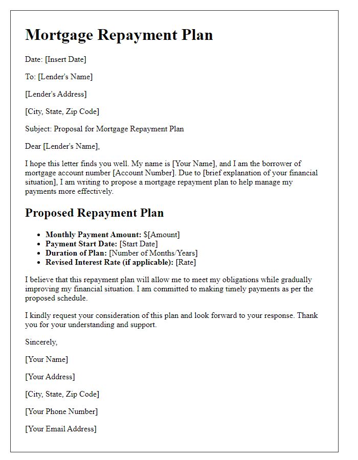 Letter template of mortgage repayment plan