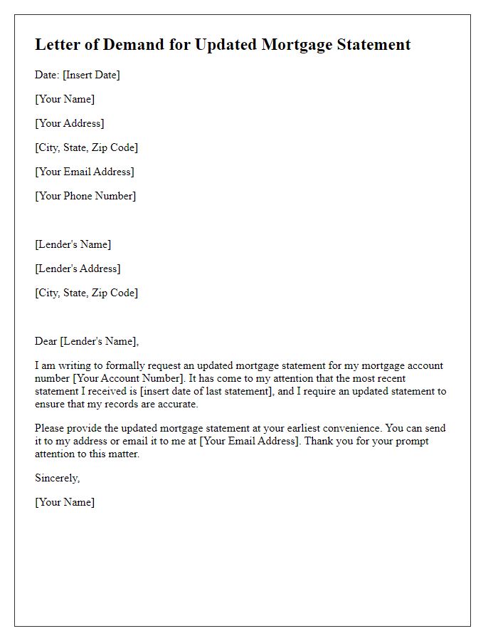 Letter template of demand for updated mortgage statement