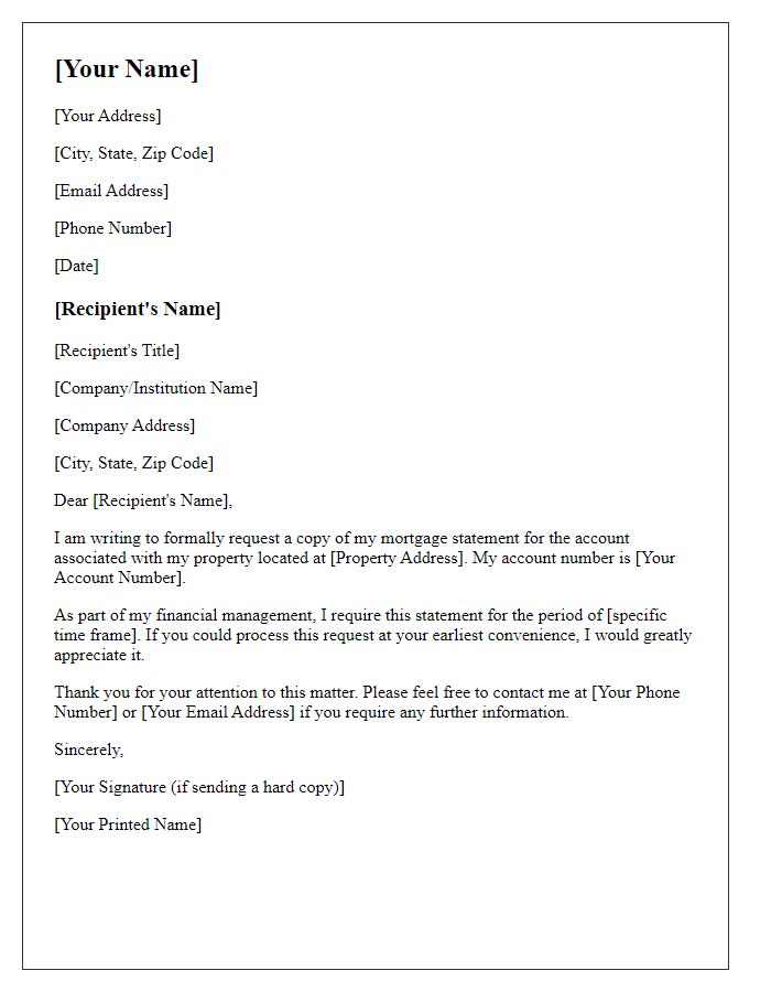 Letter template of formal request for mortgage statement information