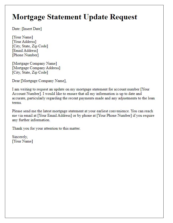 Letter template of mortgage statement update request