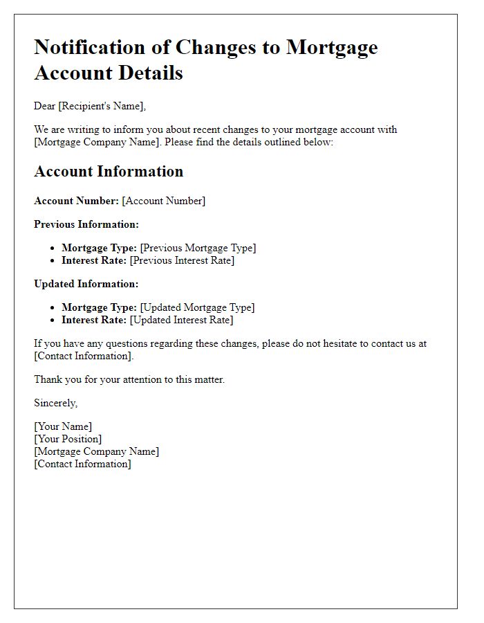 Letter template of changes to mortgage account details