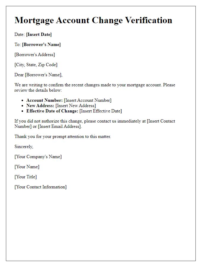 Letter template of mortgage account change verification