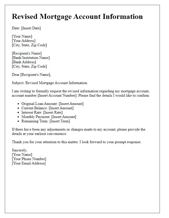 Letter template of revised mortgage account information