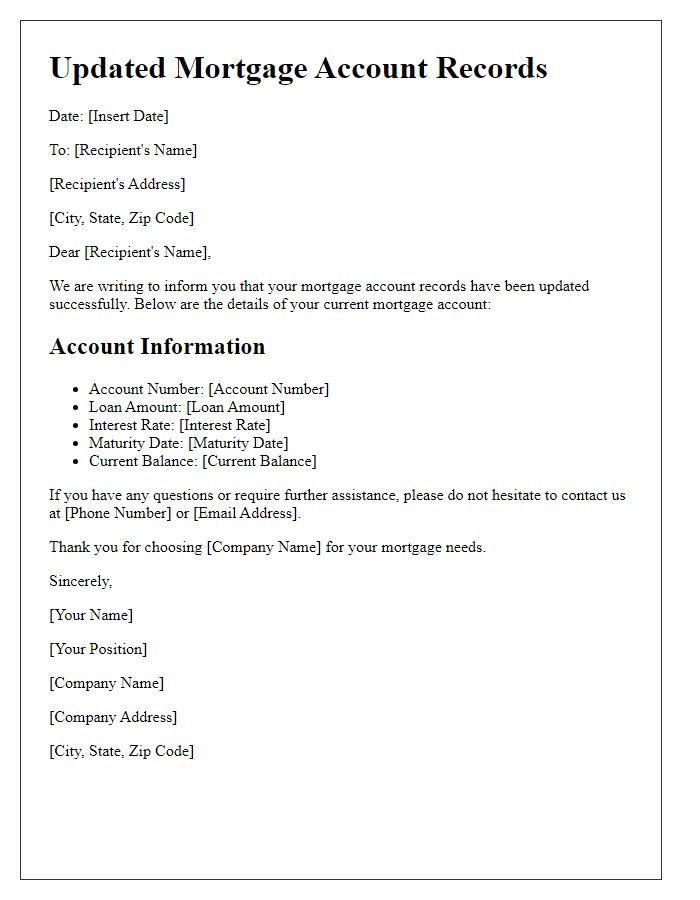 Letter template of updated mortgage account records