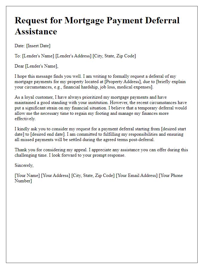 Letter template of appeal for mortgage payment deferral assistance.