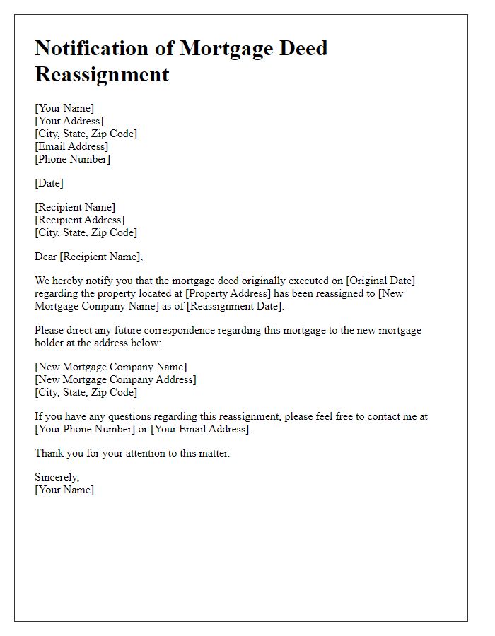 Letter template of Notification of Mortgage Deed Reassignment