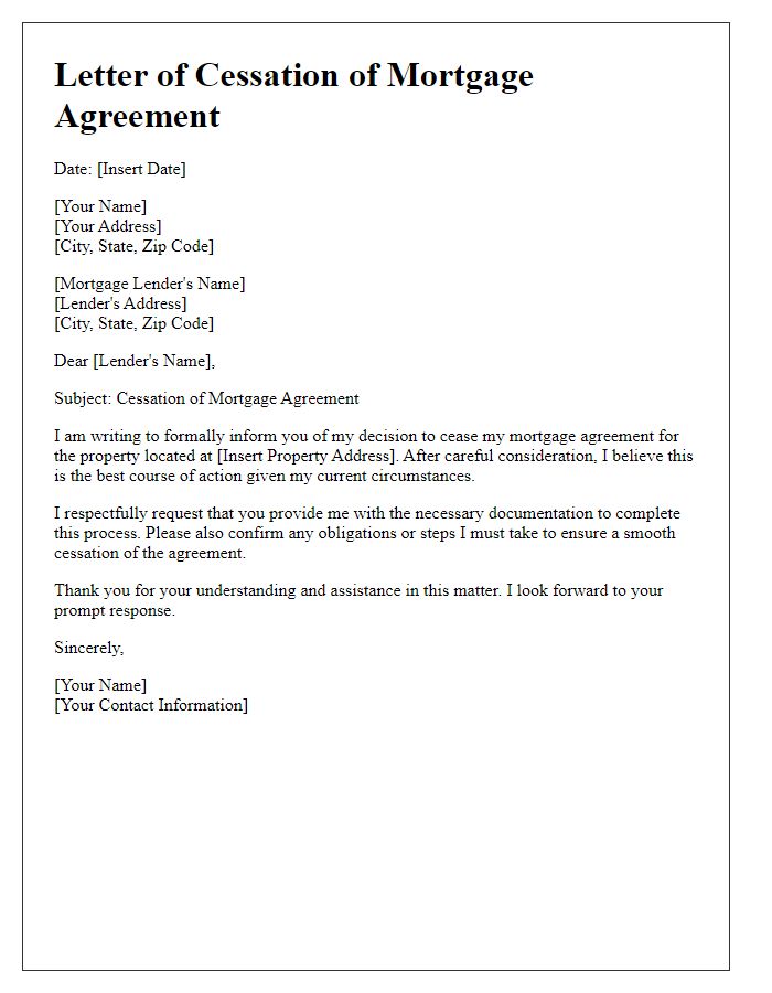 Letter template of cessation of mortgage agreement