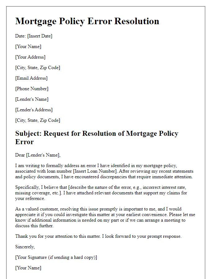 Letter template of mortgage policy error resolution