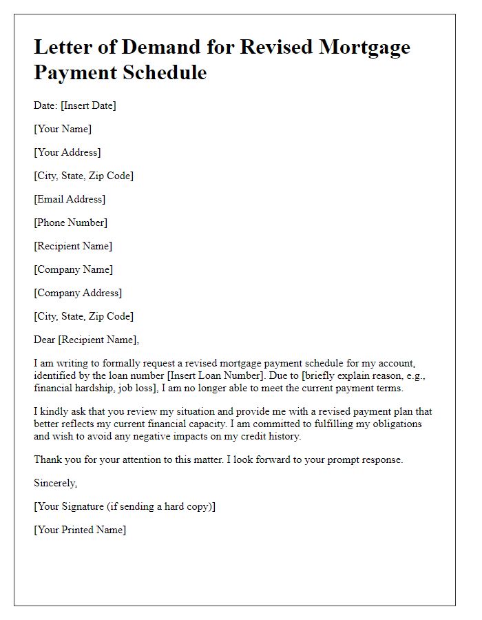 Letter template of demand for revised mortgage payment schedule