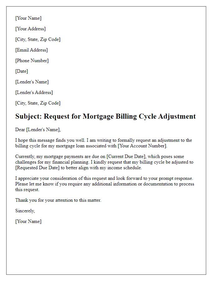 Letter template of request for mortgage billing cycle adjustment