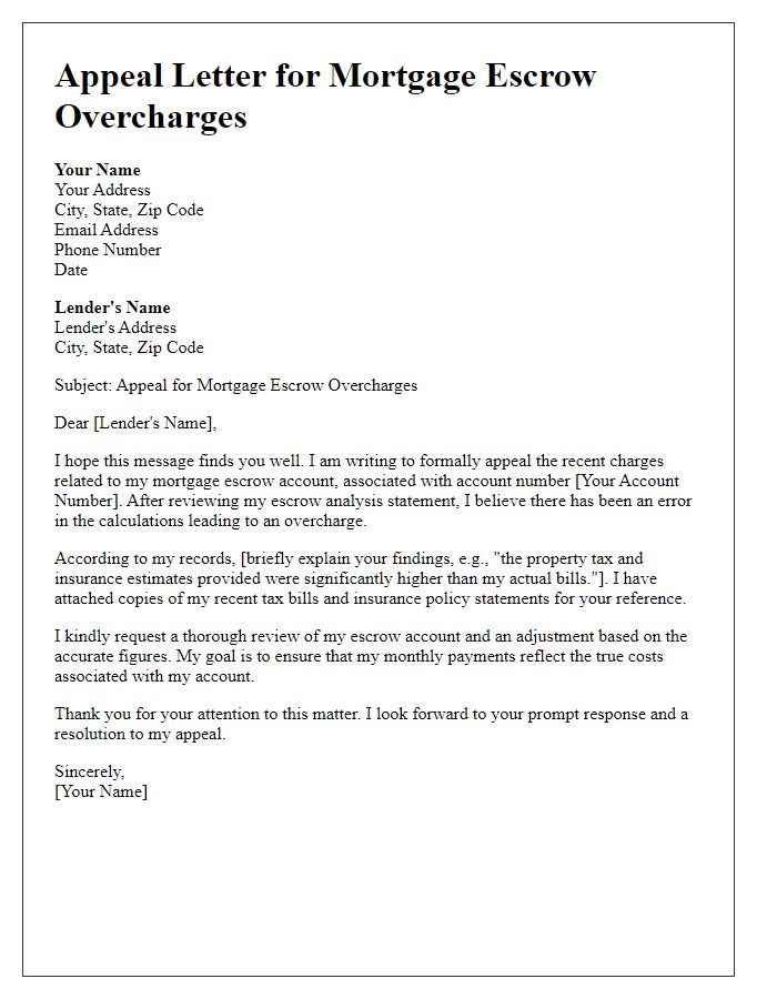 Letter template of appealing mortgage escrow overcharges