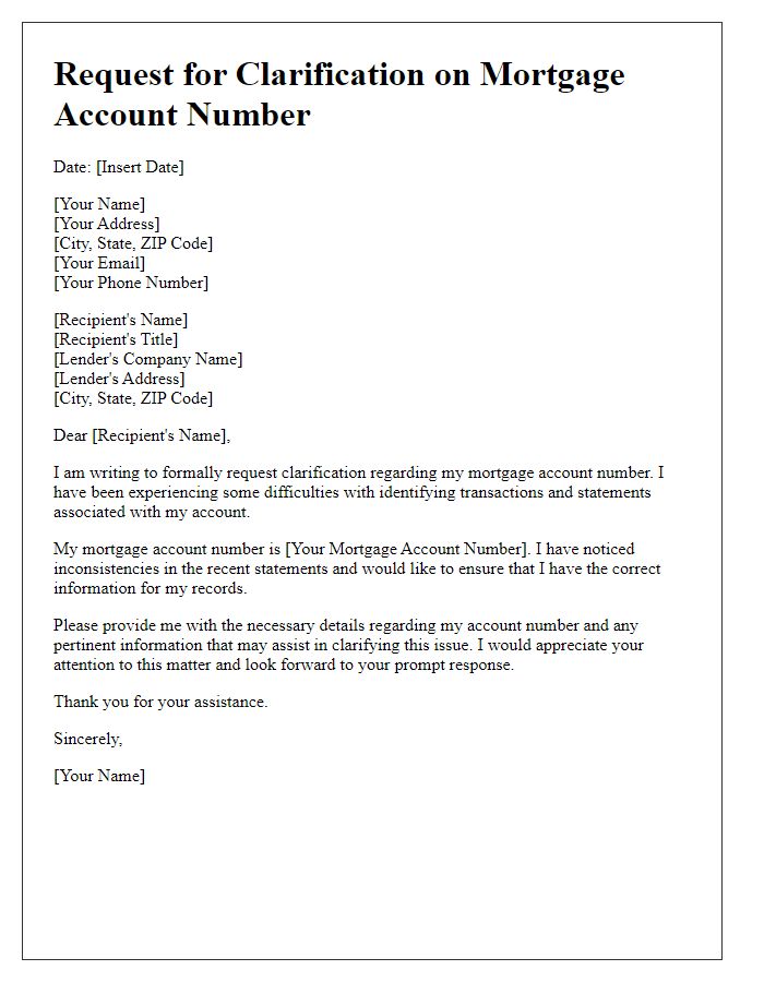 Letter template of appeal for mortgage account number clarity