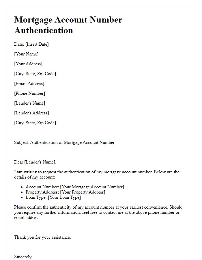 Letter template of mortgage account number authentication