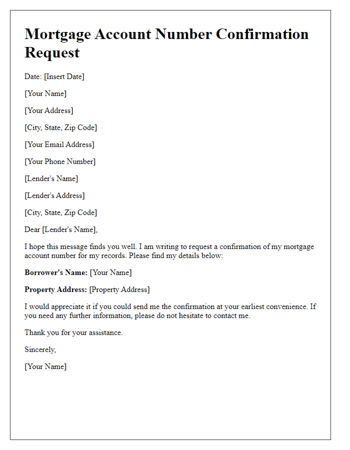 Letter template of mortgage account number confirmation request