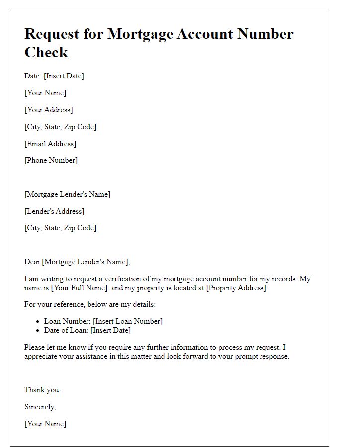 Letter template of request for mortgage account number check